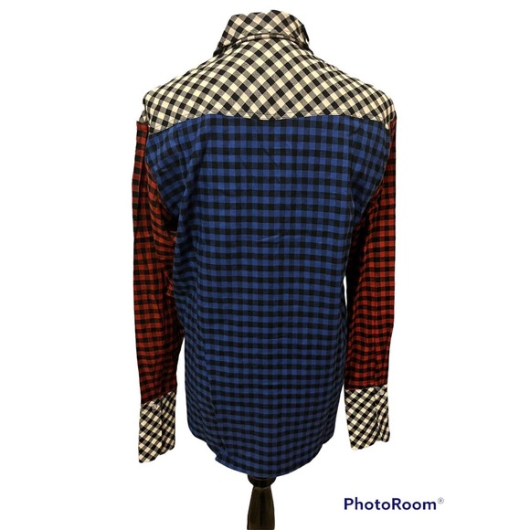NWT! Petersyn x Revolve •S• Carnaby Tartan Plaid Red White Blue Shirt Pearl Snap - Picture 12 of 12